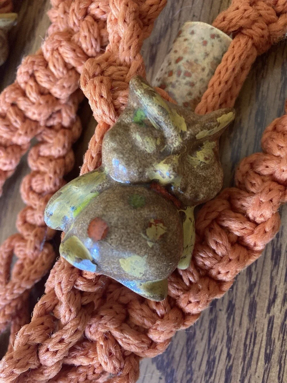 VTG 70s Macrame Double Plant Holder with Owl Beads - 70